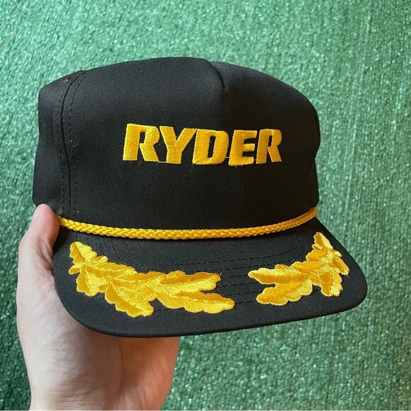Vintage 80s or 90s Ryder Gold Leaf Roped Snapback Hat Cap Black - Picture 1 of 7